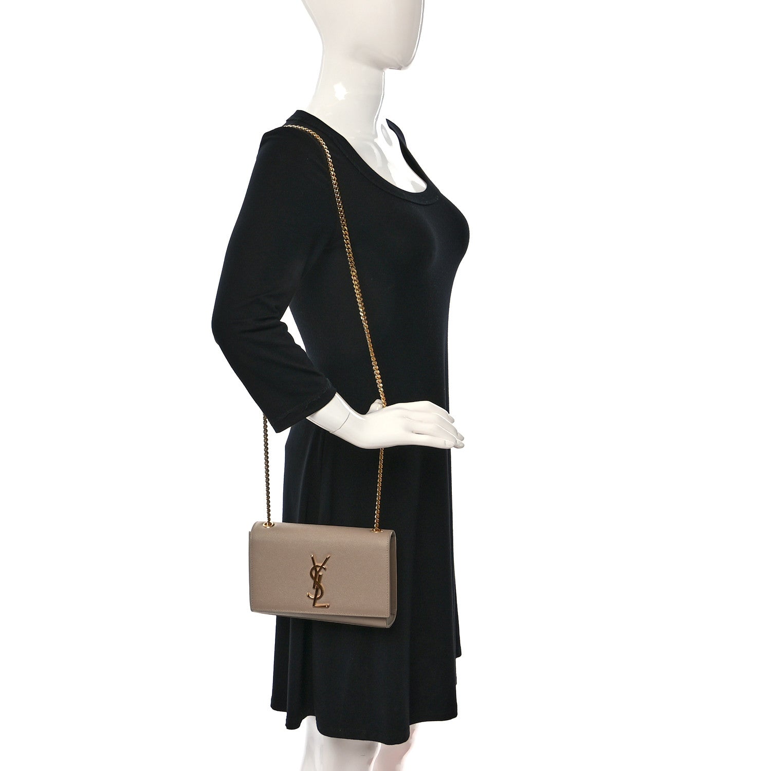 Saint Laurent Grain De Poudre Small Monogram Kate Satchel Dark Beige 2 of 16