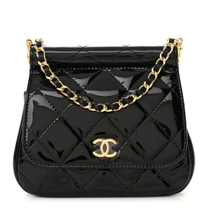 Chanel Patent Quilted Frame Clutch Flap With Chain Black 1 of 11