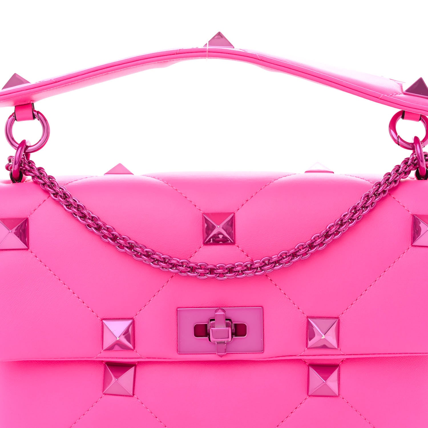 Valentino Garavani Nappa Lacquer Monochrome Large Roman Stud Shoulder Bag Pink PP 5 of 7