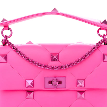 Valentino Garavani Nappa Lacquer Monochrome Large Roman Stud Shoulder Bag Pink PP 5 of 7