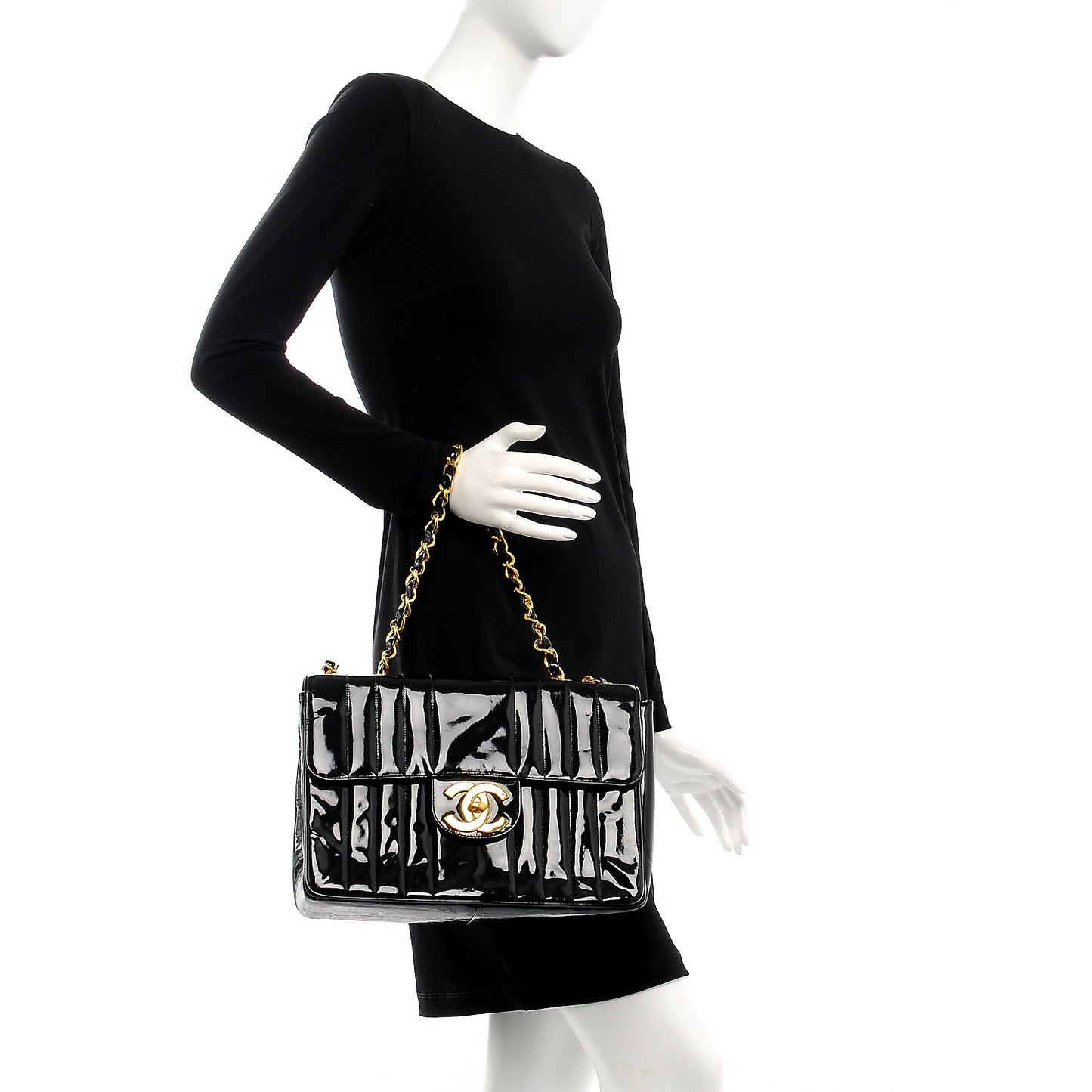Patent Vertical Quilted Jumbo Single Flap Black