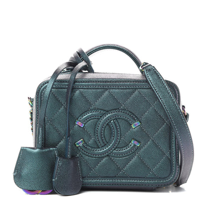 Chanel Iridescent Caviar Quilted Small CC Filigree Vanity Case Dark Turquoise 1 of 10