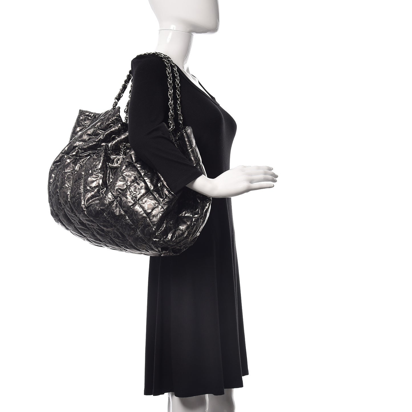 Nylon Printed Cabas Tote Silver