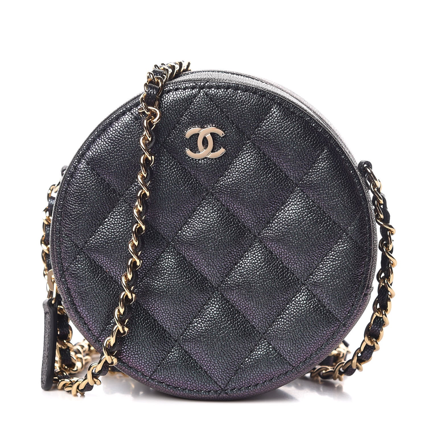 Chanel Iridescent Caviar Quilted Round Clutch With Chain Black 1 of 10