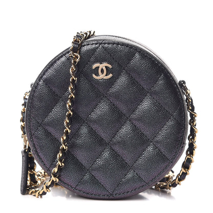 Chanel Iridescent Caviar Quilted Round Clutch With Chain Black 1 of 10