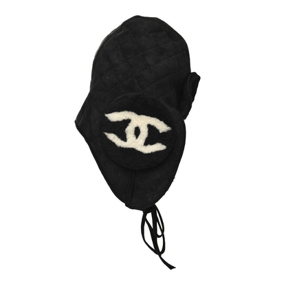 Chanel Lambskin Shearling Quilted Hat Black White 4 of 8