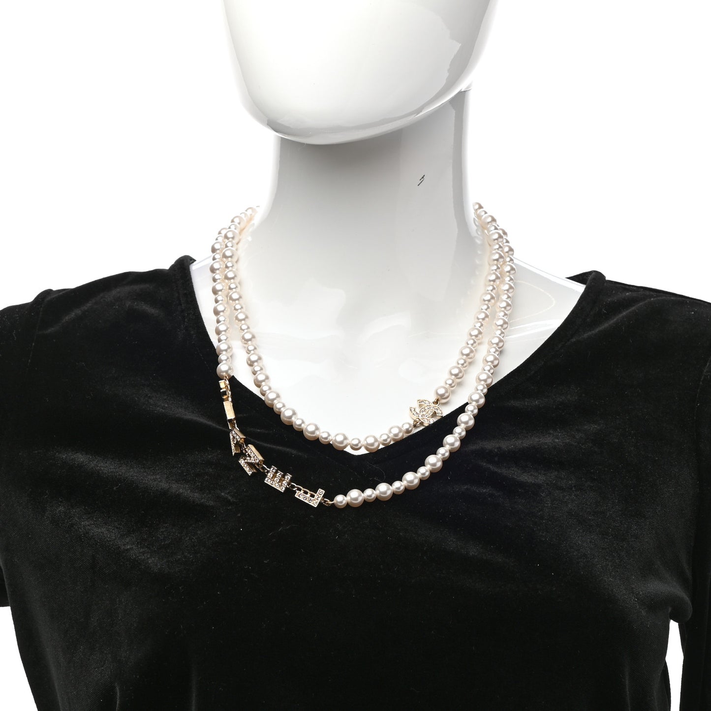 Crystal Pearl Signature Drop Necklace Light Gold