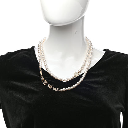Chanel Crystal Pearl Signature Drop Necklace Light Gold 2 of 7