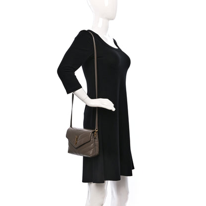 Saint Laurent Calfskin Y Quilted Monogram Toy Loulou Crossbody Bag Taupe 2 of 9