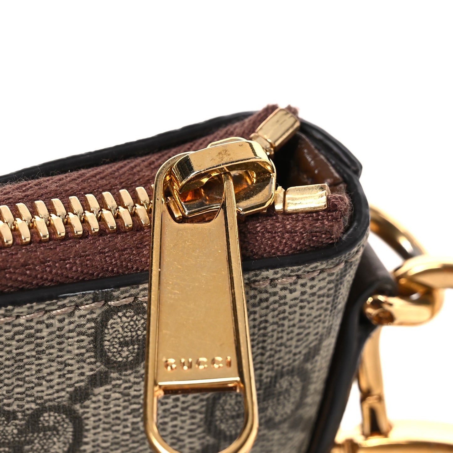 GG Supreme Monogram Azalea Calfskin Small Retro Interlocking G Wristlet Messenger Bag Beige Ebony Brown Sugar
