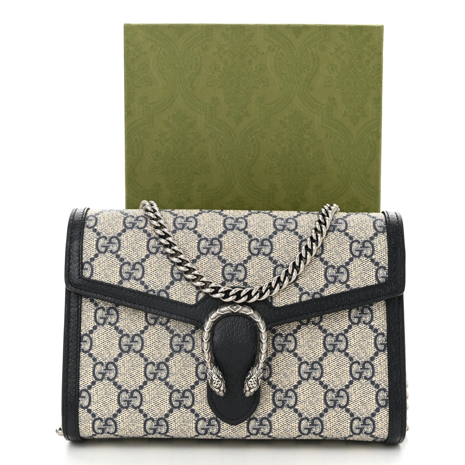 Gucci GG Supreme Monogram Textured Dollar Calfskin Mini Dionysus Chain Wallet Beige Blue 16 of 16