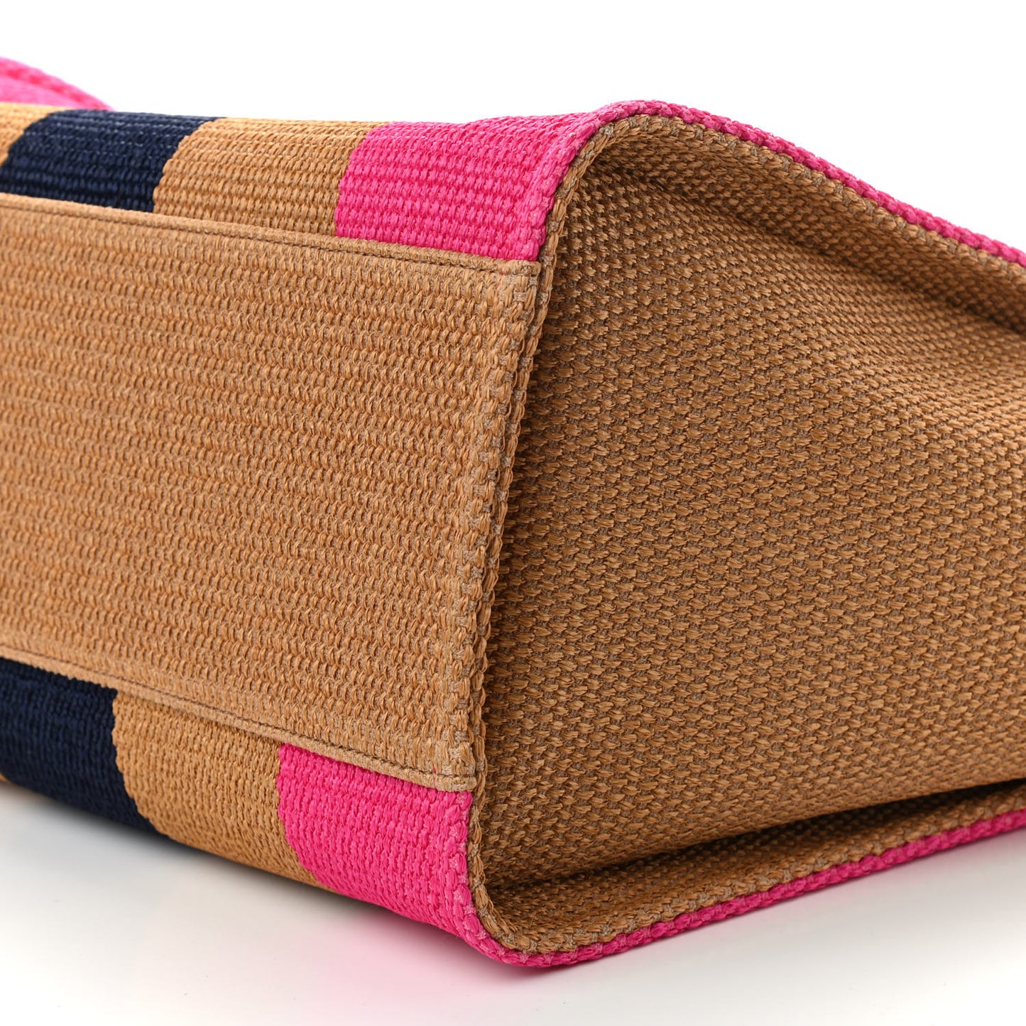 Straw Raffia Calfskin Striped Medium Deauville Tote Dark Beige Fuchsia Navy Blue
