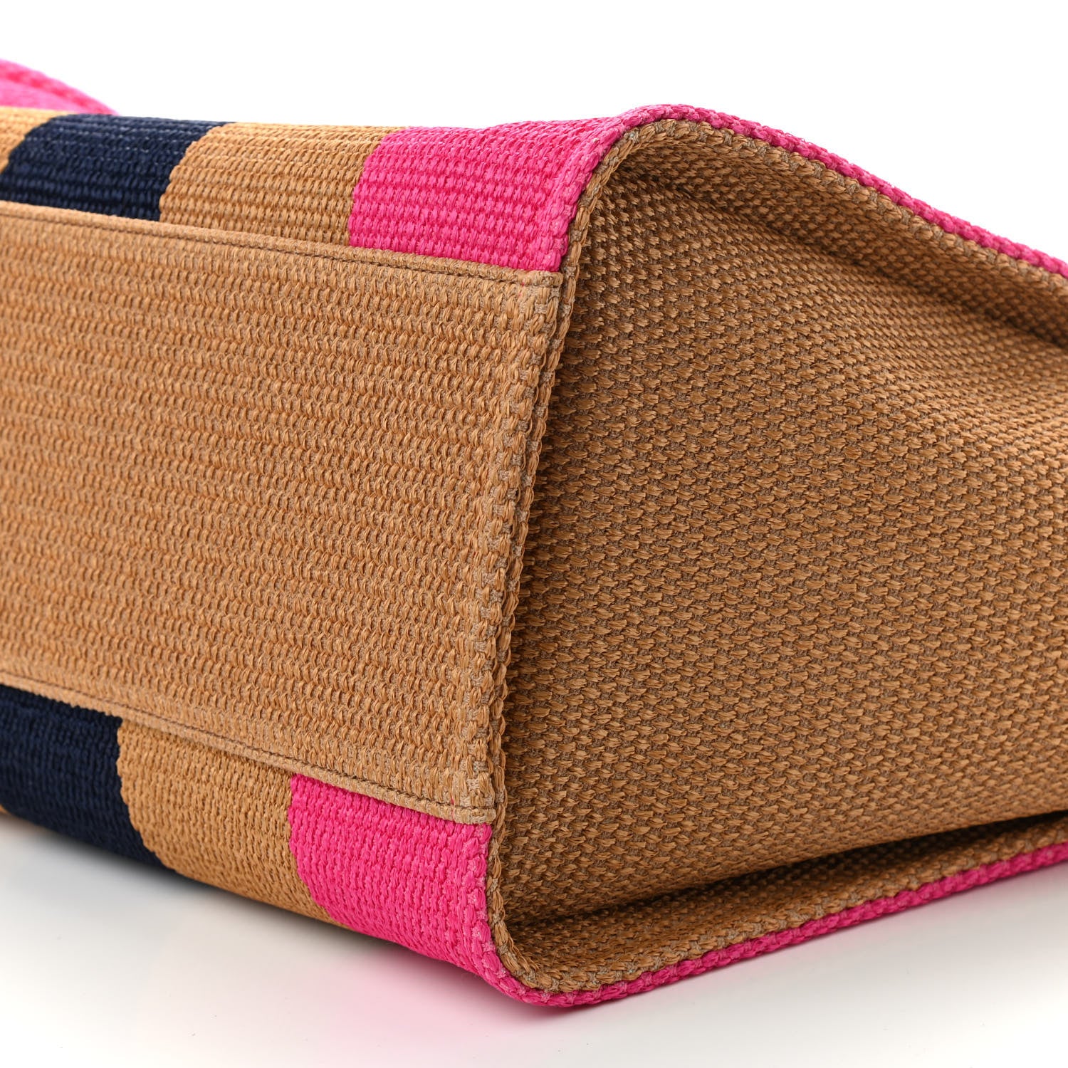 Chanel Straw Raffia Calfskin Striped Medium Deauville Tote Dark Beige Fuchsia Navy Blue 9 of 9