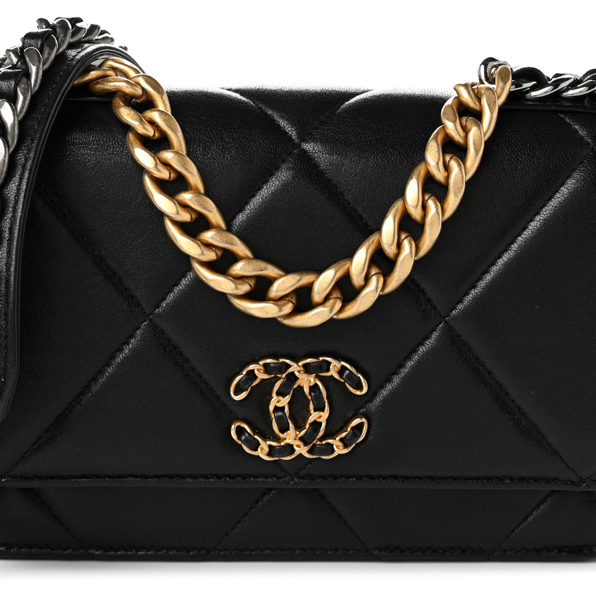 Chanel Goatskin Quilted Chanel 19 Wallet On Chain WOC Black 8 of 10