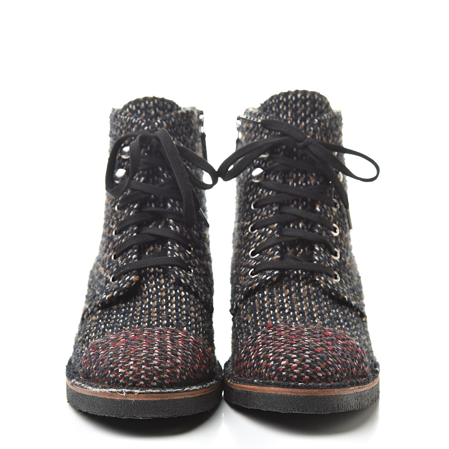 Tweed Quilted Lace Up Short Boots 40.5 Black Multicolor