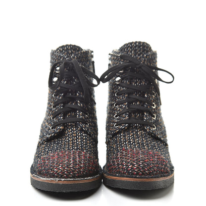 Chanel Tweed Quilted Lace Up Short Boots 40.5 Black Multicolor 2 of 8