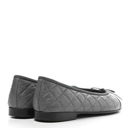 Chanel Aged Calfskin Quilted CC Cap Toe Ballerina Flats 37 Grey 4 of 8