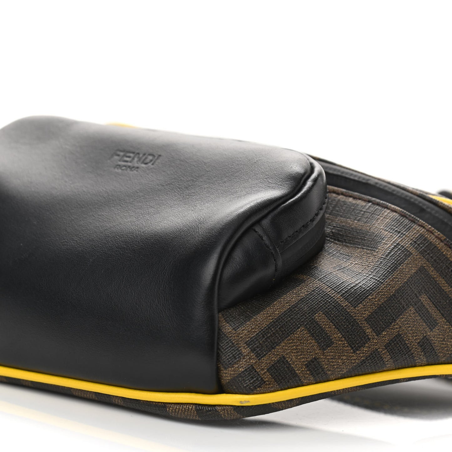 Glazed Fabric Vitello Century FF 1974 Pocket Belt Bag Mogano Panna Black Sunflower