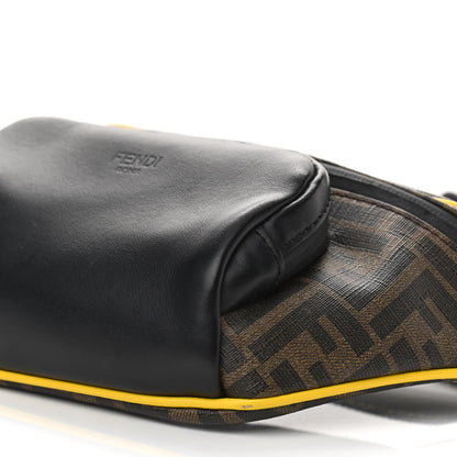 Fendi Glazed Fabric Vitello Century FF 1974 Pocket Belt Bag Mogano Panna Black Sunflower 9 of 9
