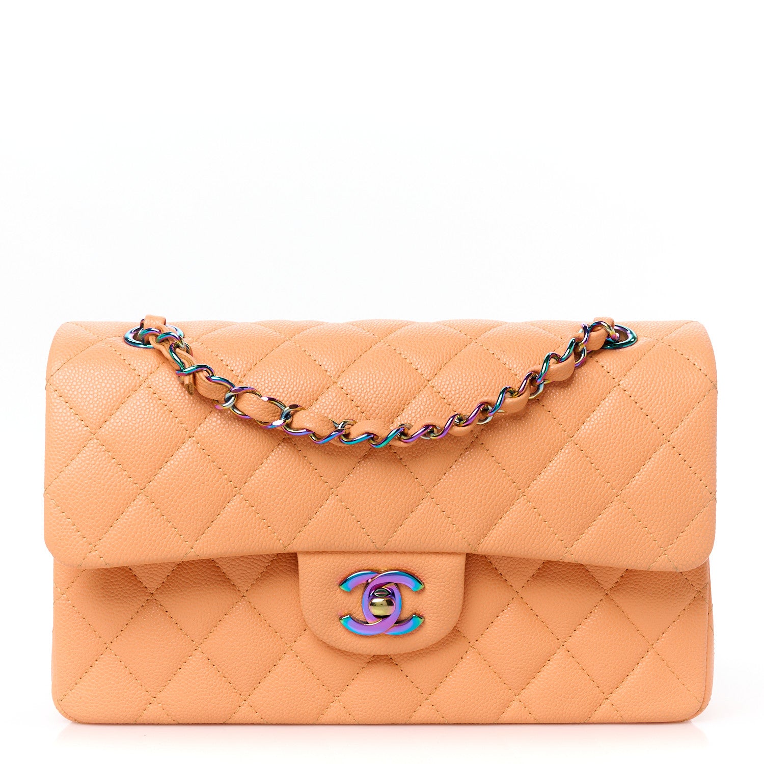 Chanel Caviar Quilted Rainbow CC Small Double Flap Orange 1 of 11