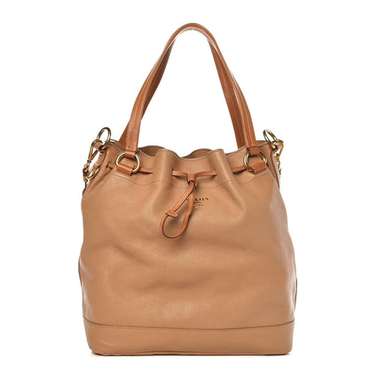 Prada Vitello Daino Drawstring Bucket Tan 1 of 8