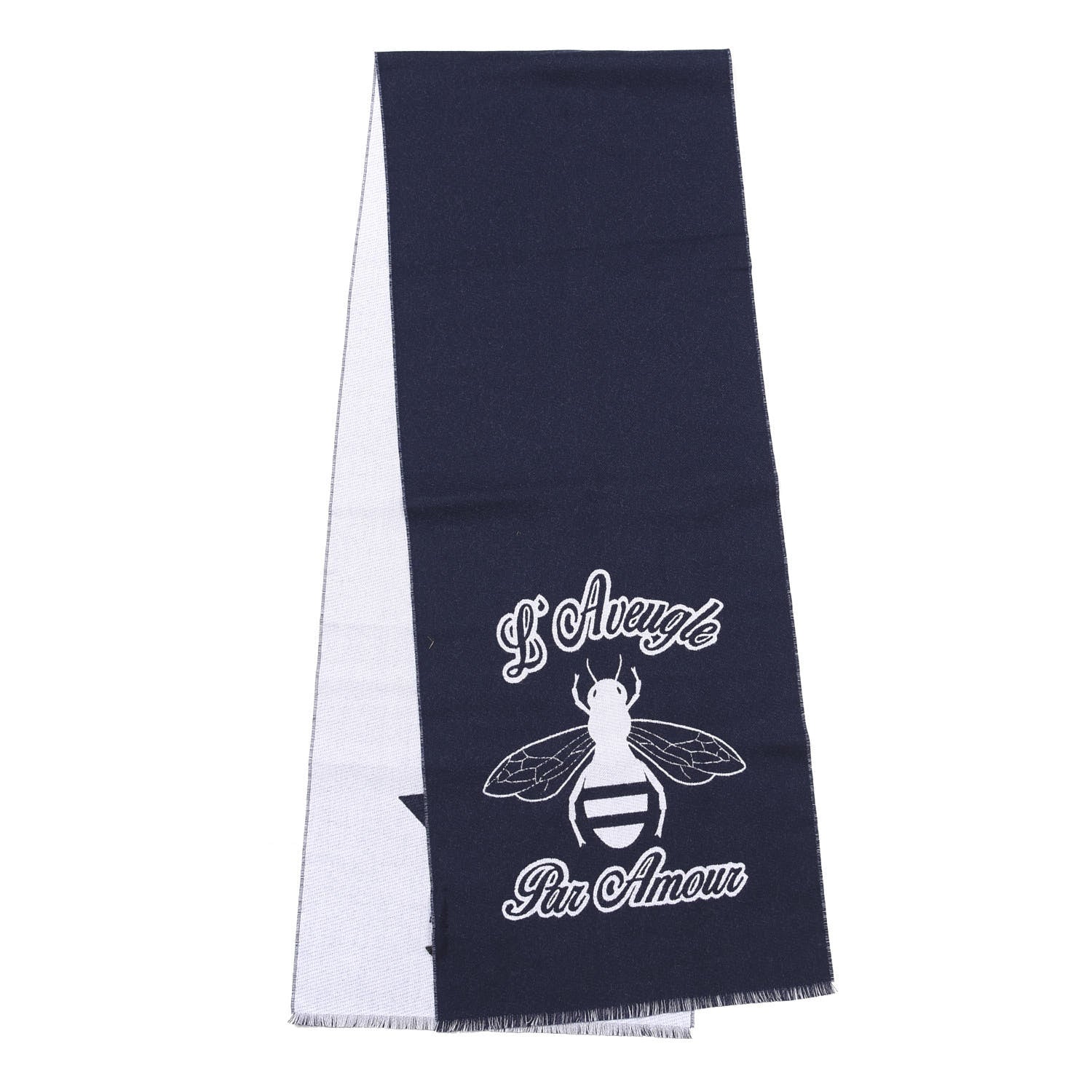 Gucci Wool L'Aveugle Par Amour Scarf Navy White 1 of 3