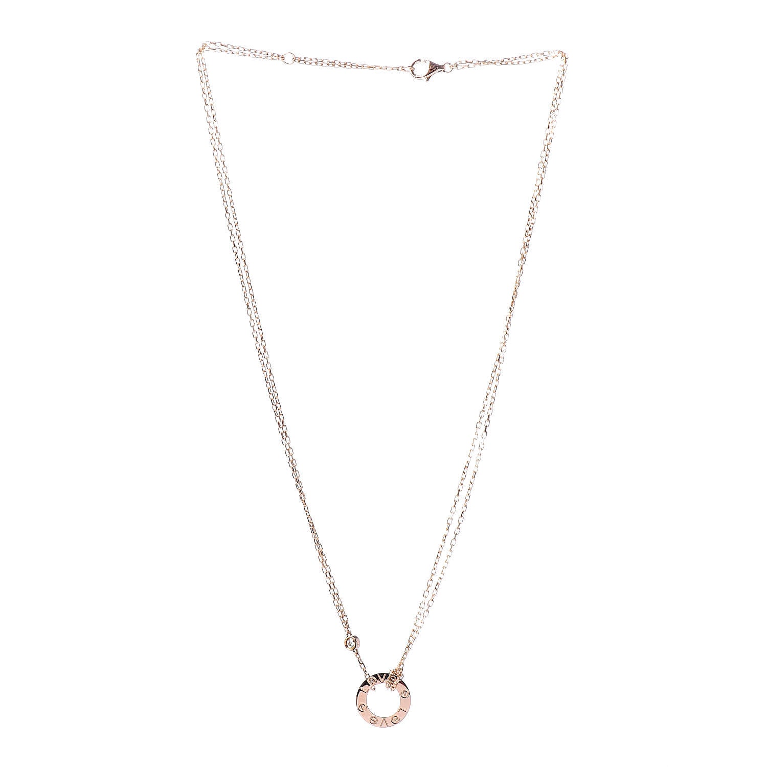 Cartier 18K Pink Gold 2 Diamond LOVE Necklace 3 of 6