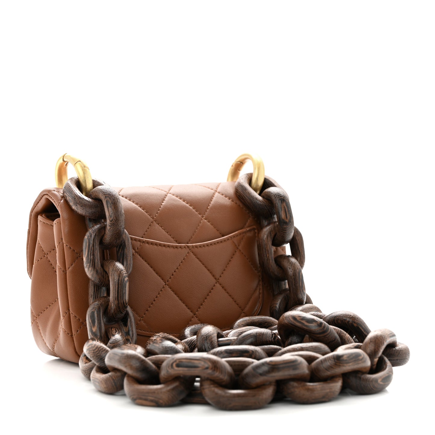 Lambskin Wenge Quilted Mini Fashion Wood Square Flap Light Brown
