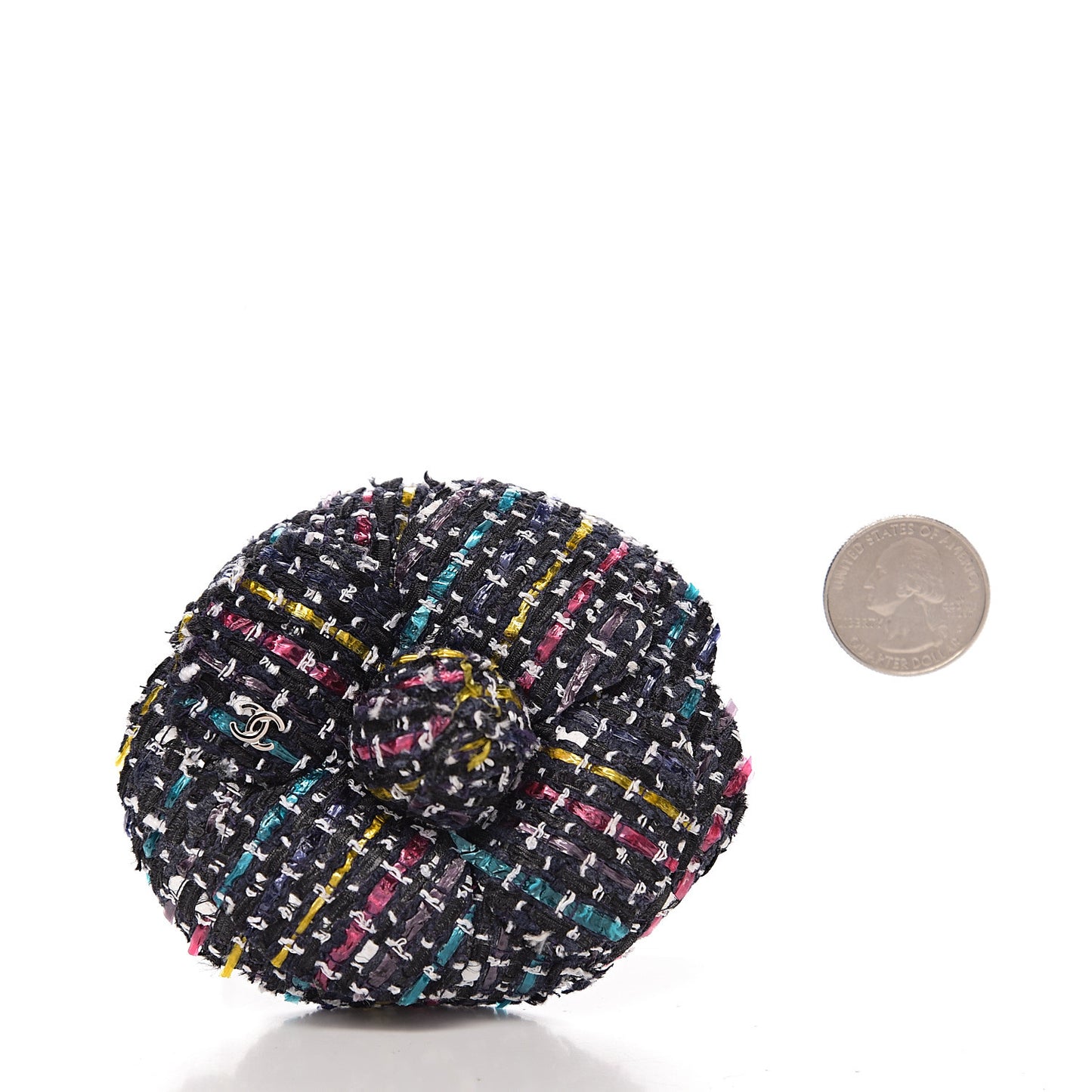 Tweed Camellia Pin Brooch Navy Multicolor