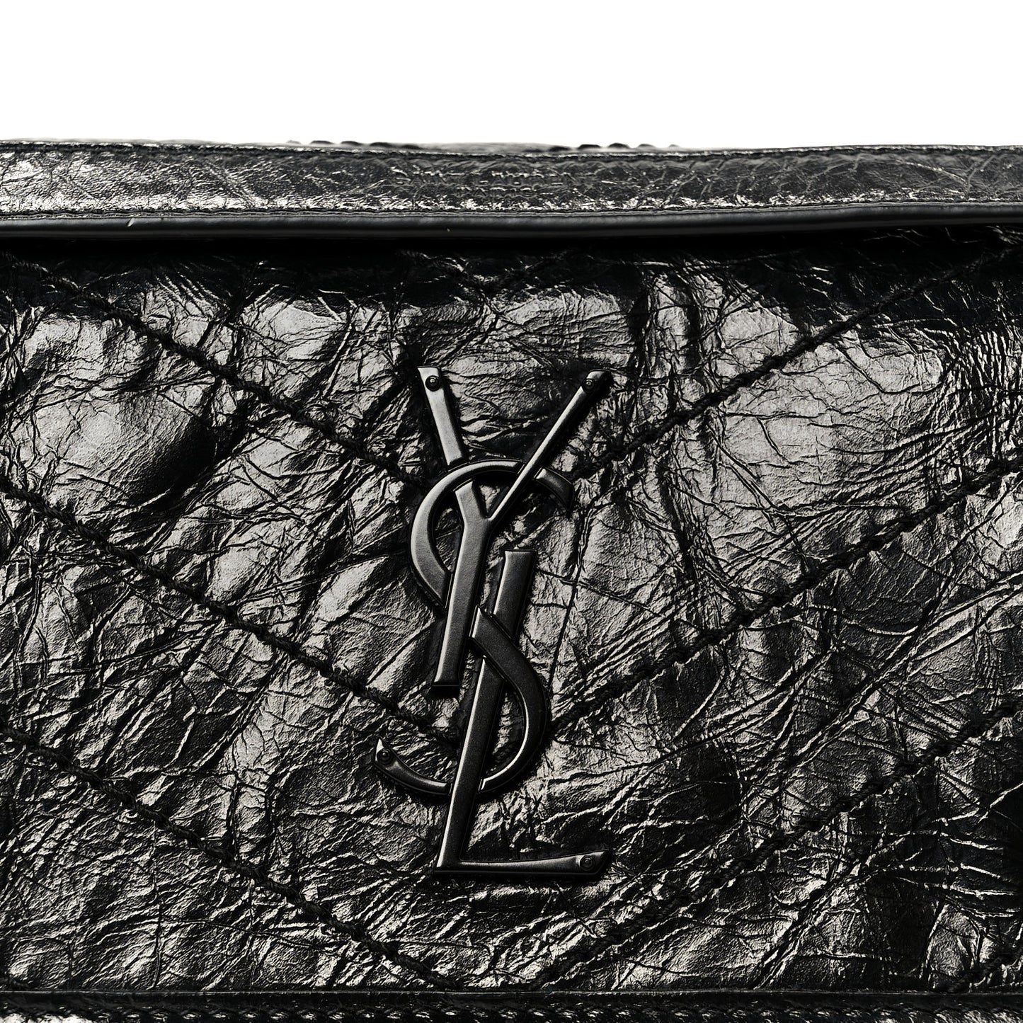 Crinkled Calfskin Matelasse Monogram Baby Niki Chain Satchel Black