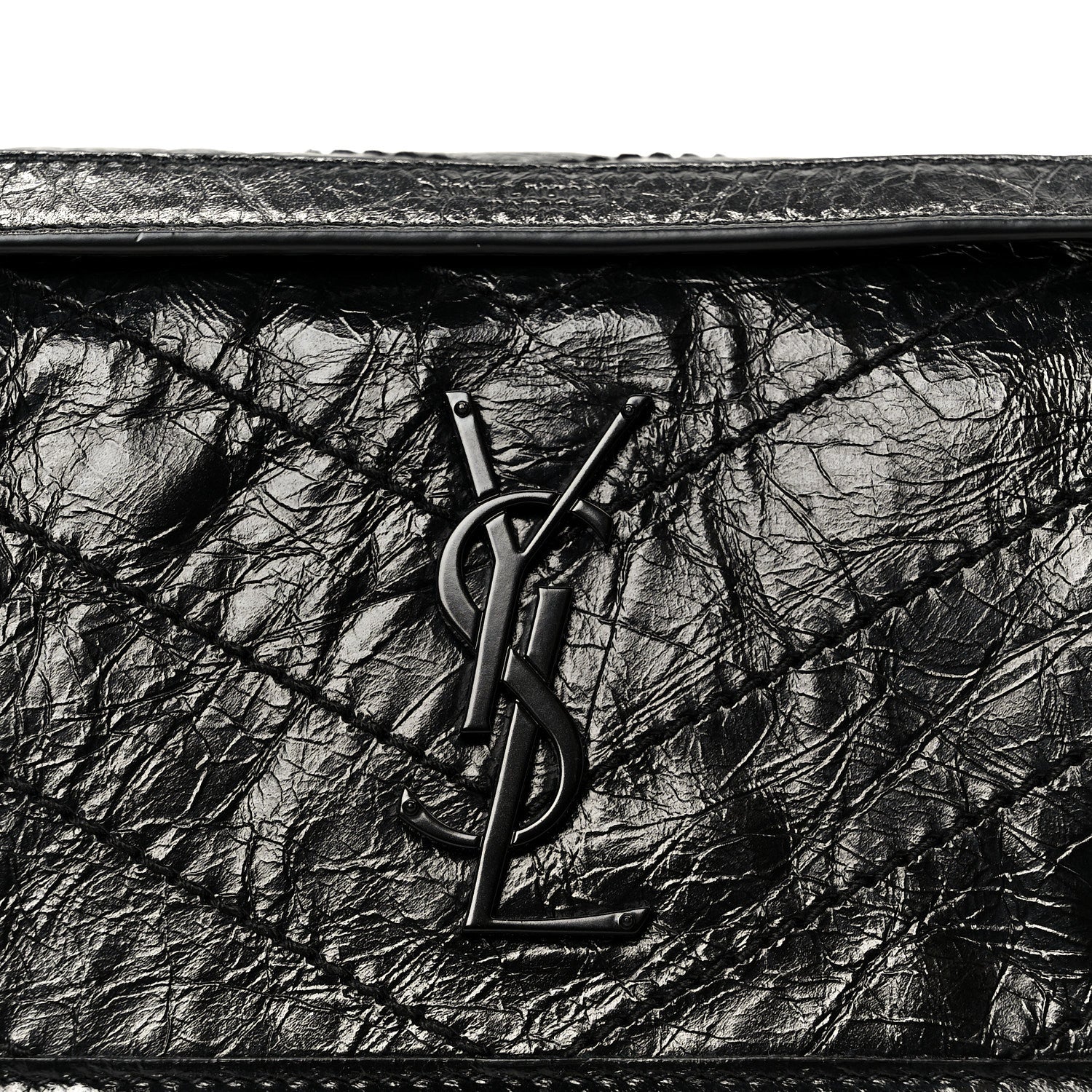 Saint Laurent Crinkled Calfskin Matelasse Monogram Baby Niki Chain Satchel Black 8 of 10