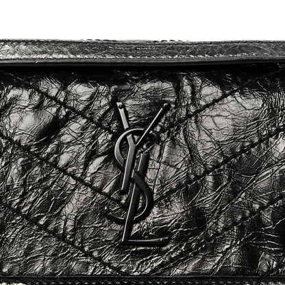 Saint Laurent Crinkled Calfskin Matelasse Monogram Baby Niki Chain Satchel Black 8 of 10