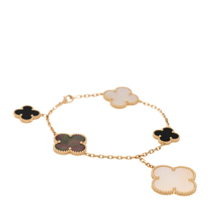 Van Cleef & Arpels 18K Yellow Gold Grey Mother of Pearl Black Onyx 5 Motifs Magic Alhambra Bracelet 1 of 4