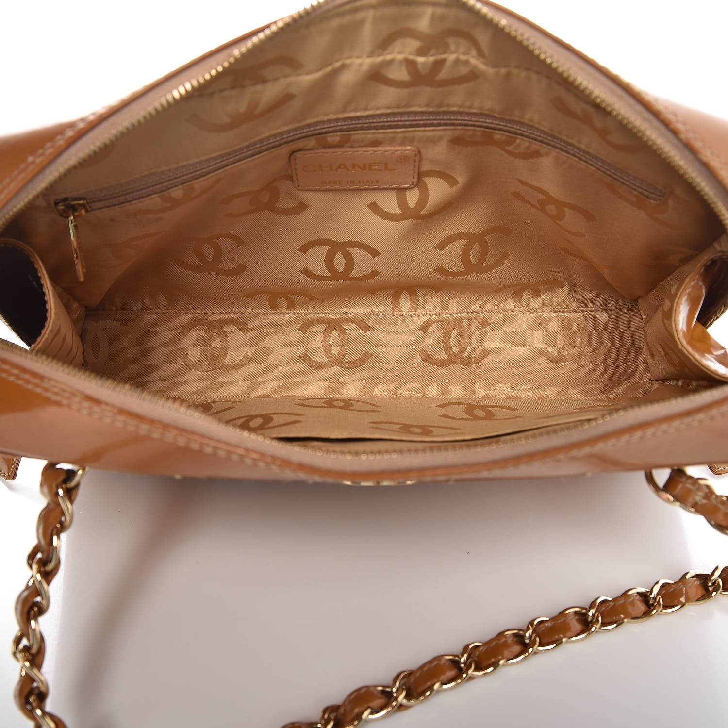 Chanel Patent Square Stitch Shoulder Bag Beige 5 of 12