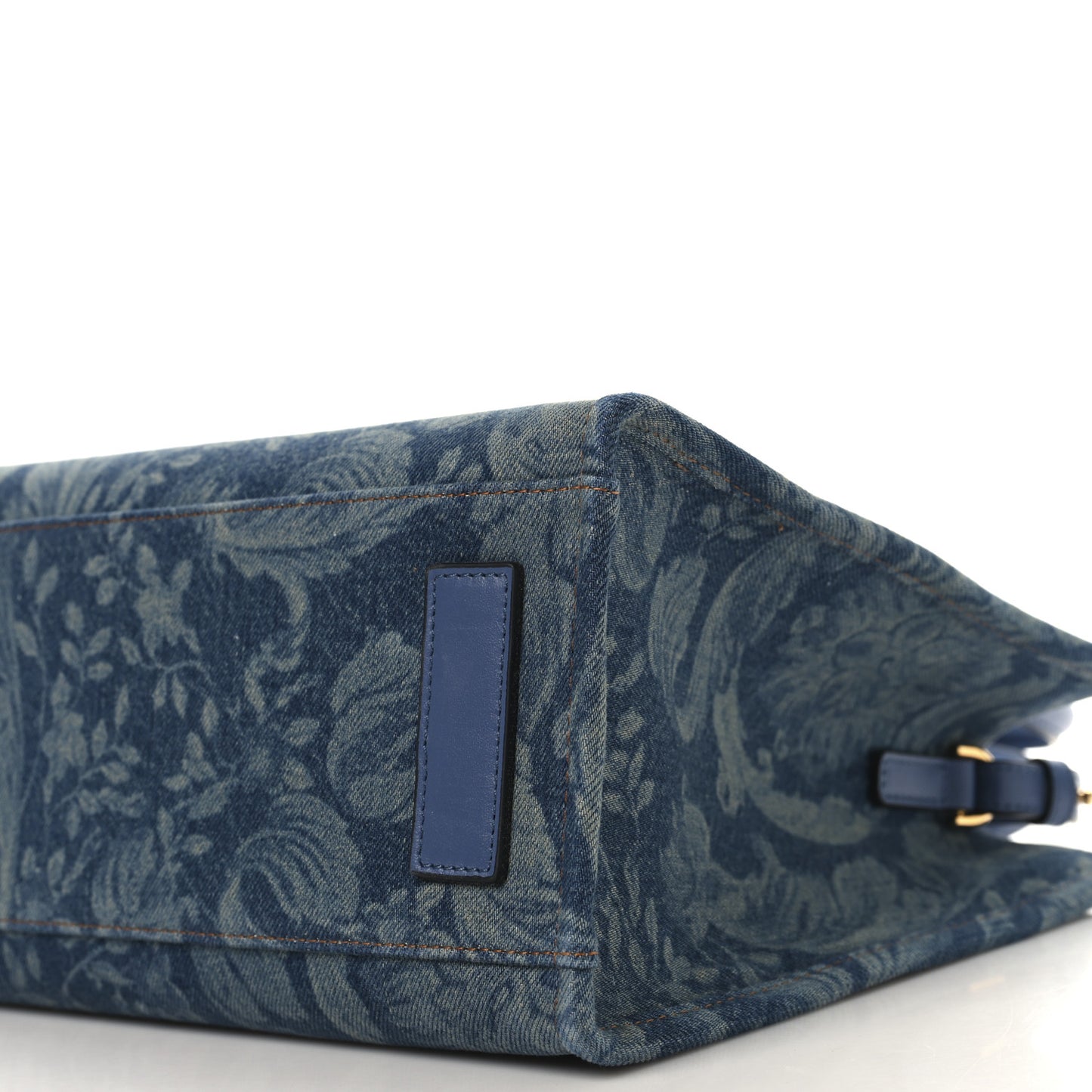 Denim Calfskin Barocco La Medusa Small Tote Bag Blue