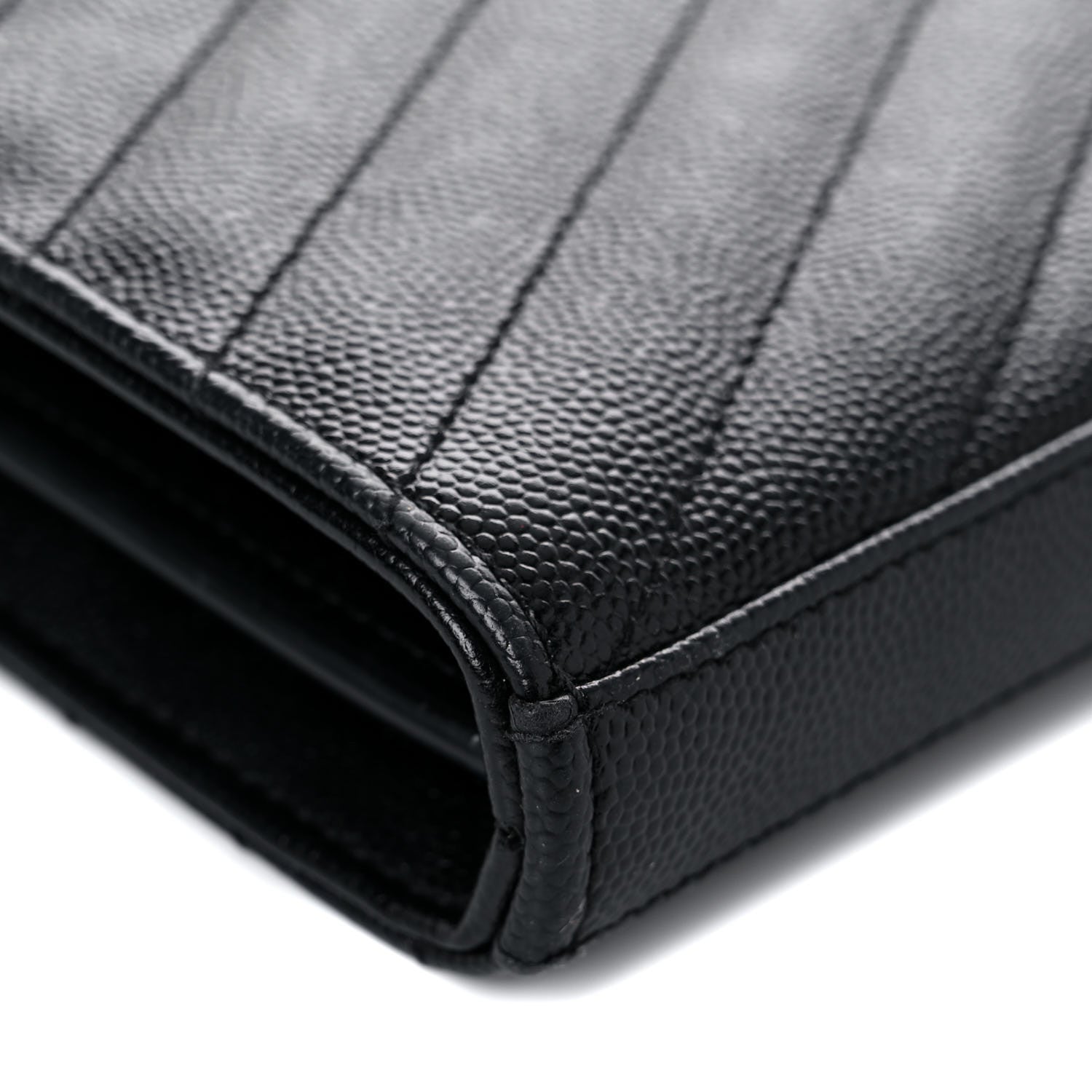 Saint Laurent Grain De Poudre Matelasse Chevron Monogram Chain Wallet Black 11 of 12