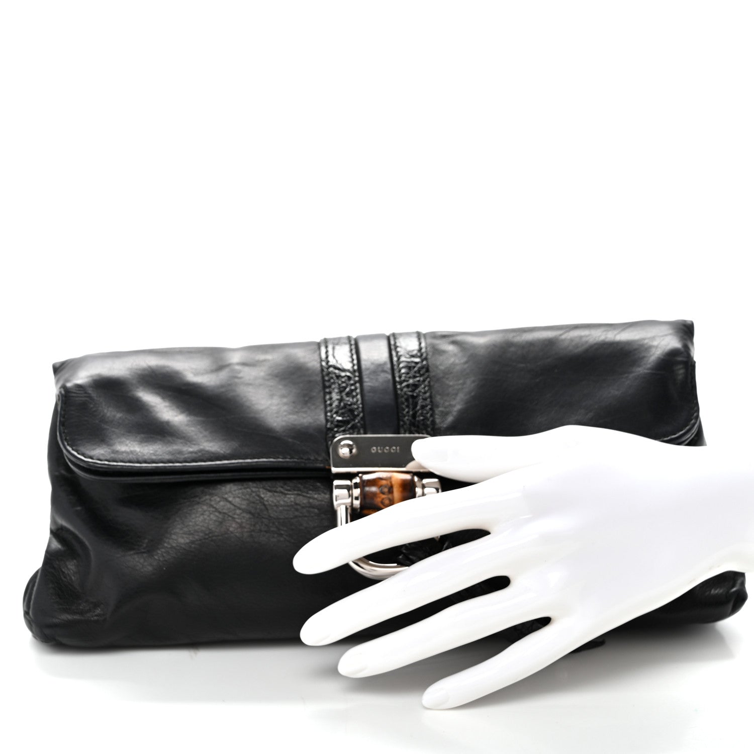 Gucci Calfskin Bamboo Croisette Clutch Black 2 of 10
