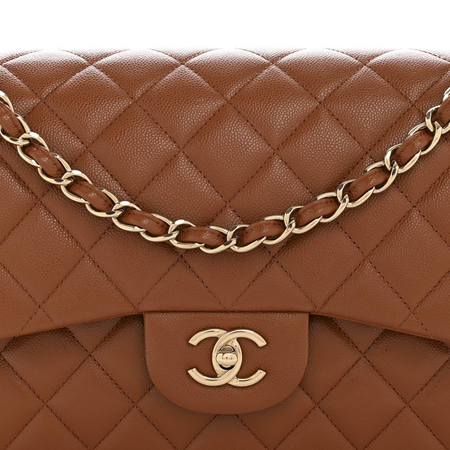 Caviar Quilted Jumbo Double Flap Light Brown