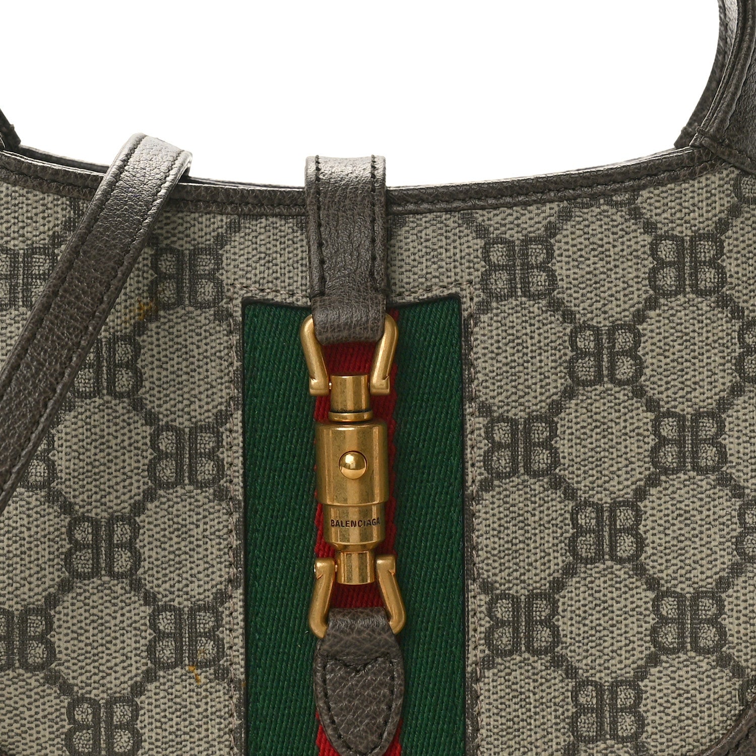Gucci X BALENCIAGA BB Supreme Monogram Calfskin Web Mini Jackie 1961 Hobo Beige Ebony 8 of 11