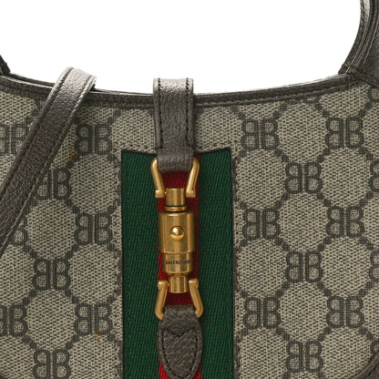 Gucci X BALENCIAGA BB Supreme Monogram Calfskin Web Mini Jackie 1961 Hobo Beige Ebony 8 of 11