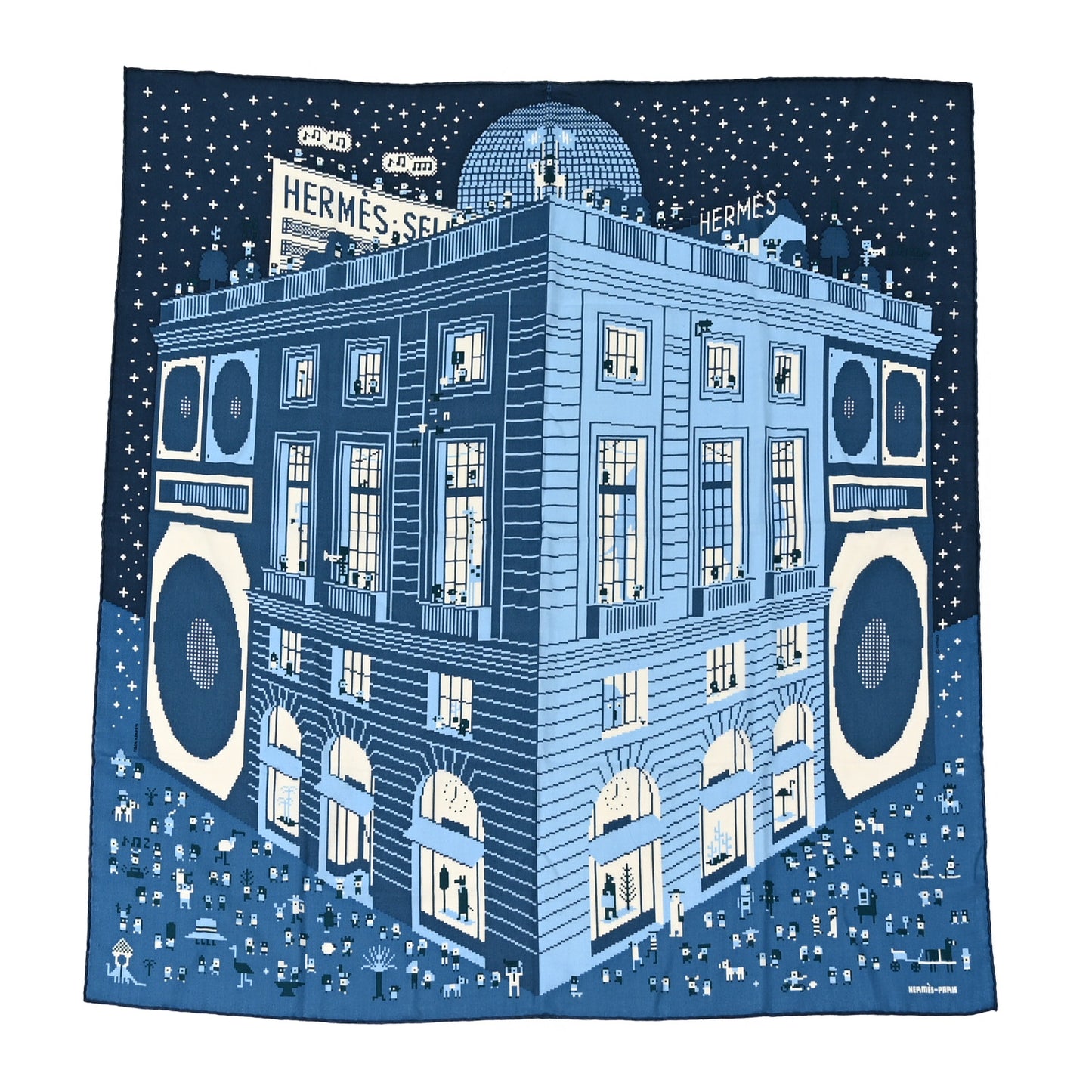 Cashmere Silk Faubourg Party Scarf 100 Ciel Marine White