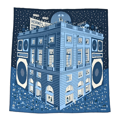 Hermes Cashmere Silk Faubourg Party Scarf 100 Ciel Marine White 1 of 5