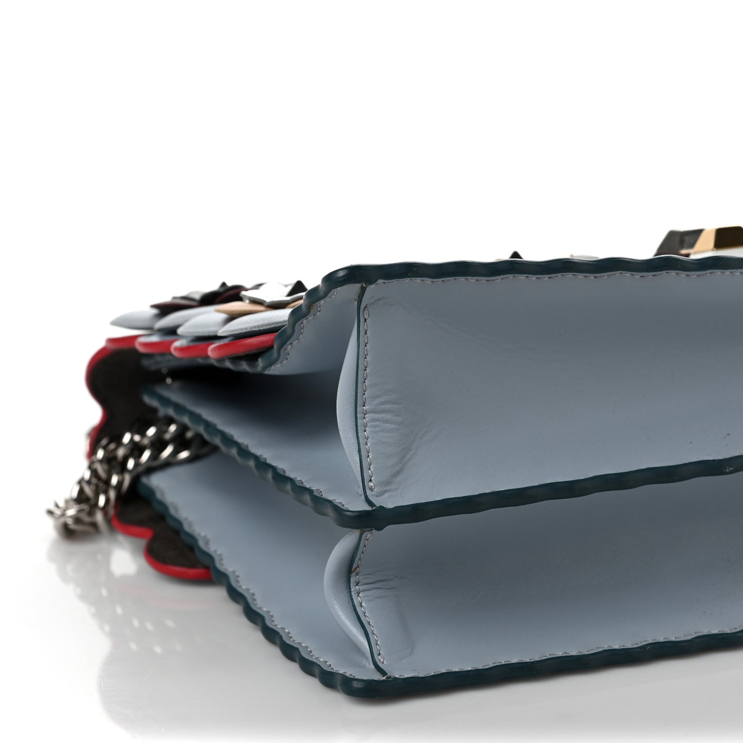 Vitello Liberty Lucido Flowerland Scalloped Studded Kan I Shoulder Bag Azzurro Polvere Multicolor