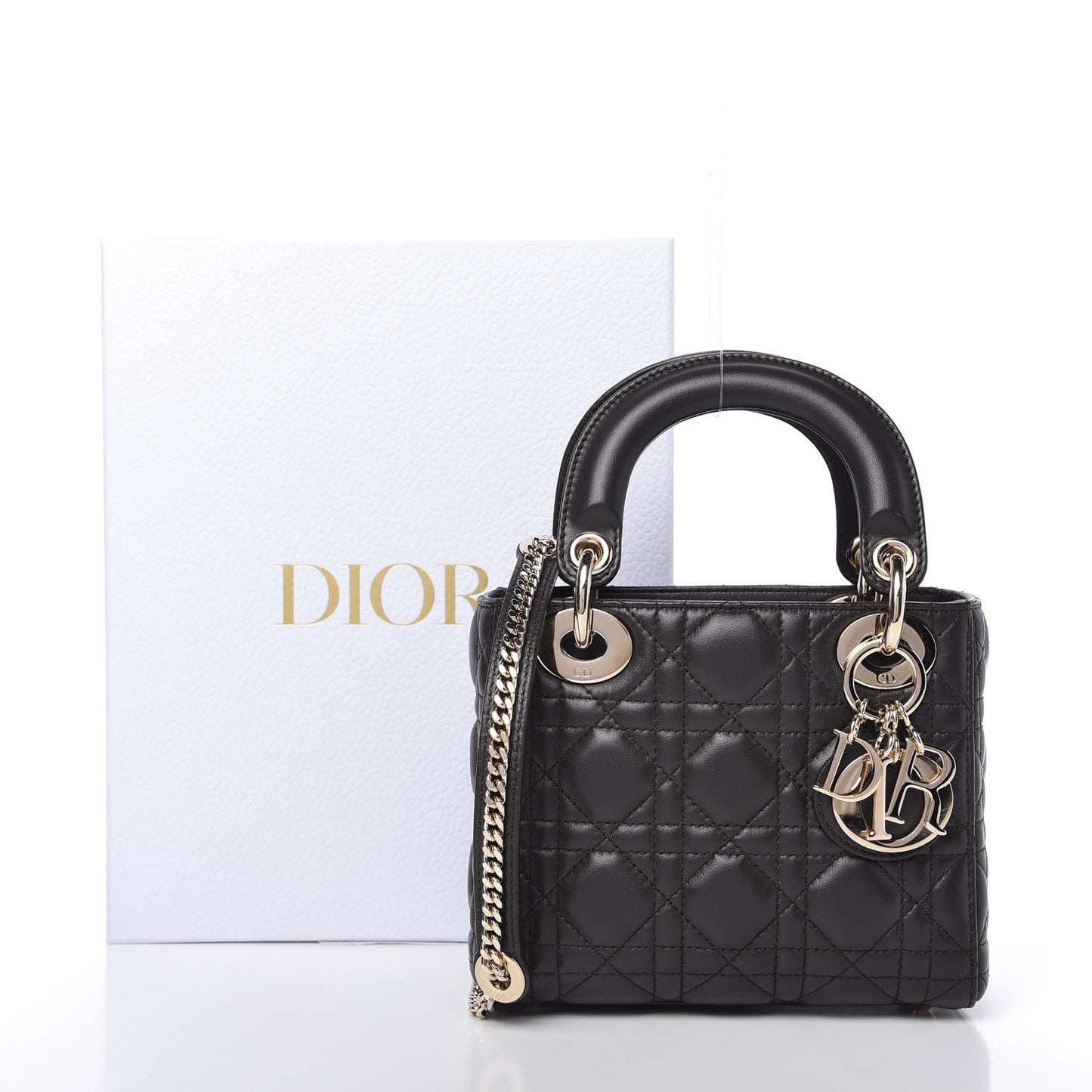 Lambskin Cannage Mini Lady Dior Dark Grey
