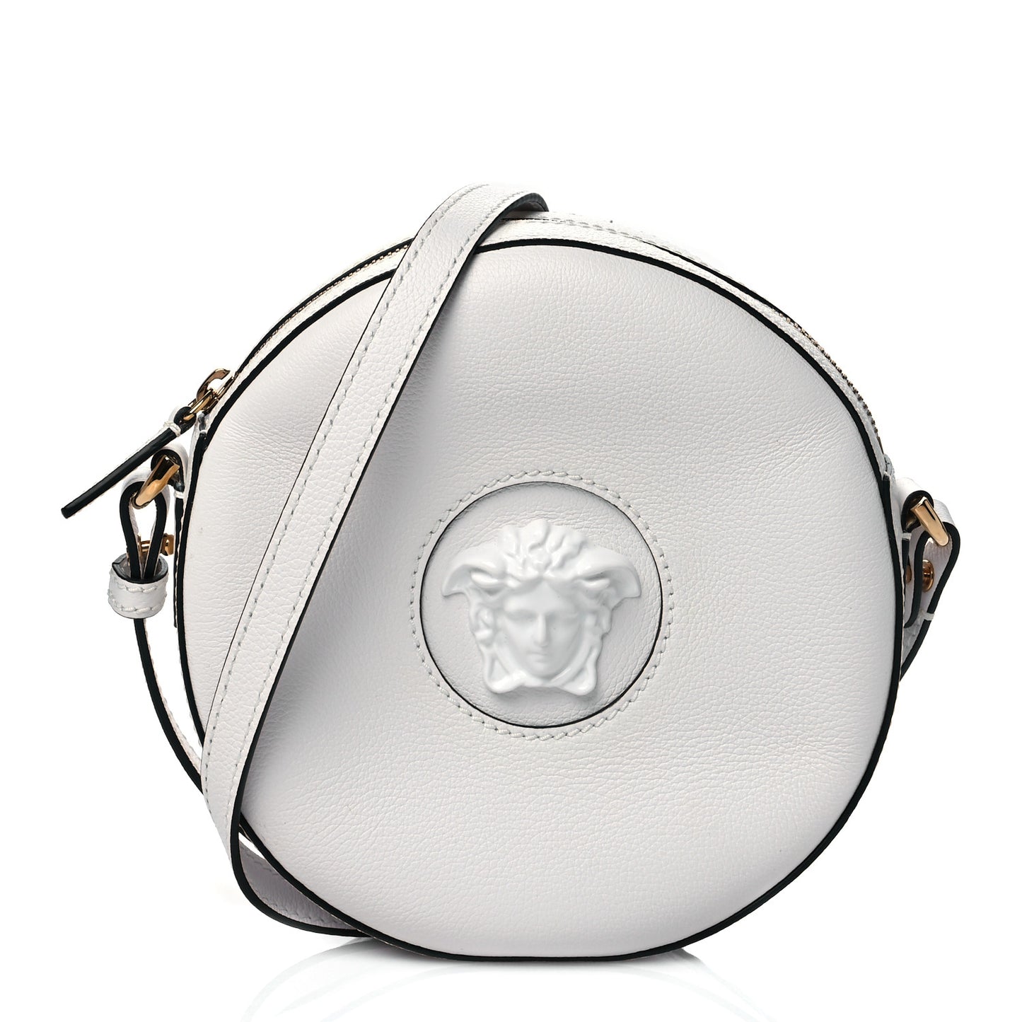 Calfskin La Medusa Round Camera Bag White