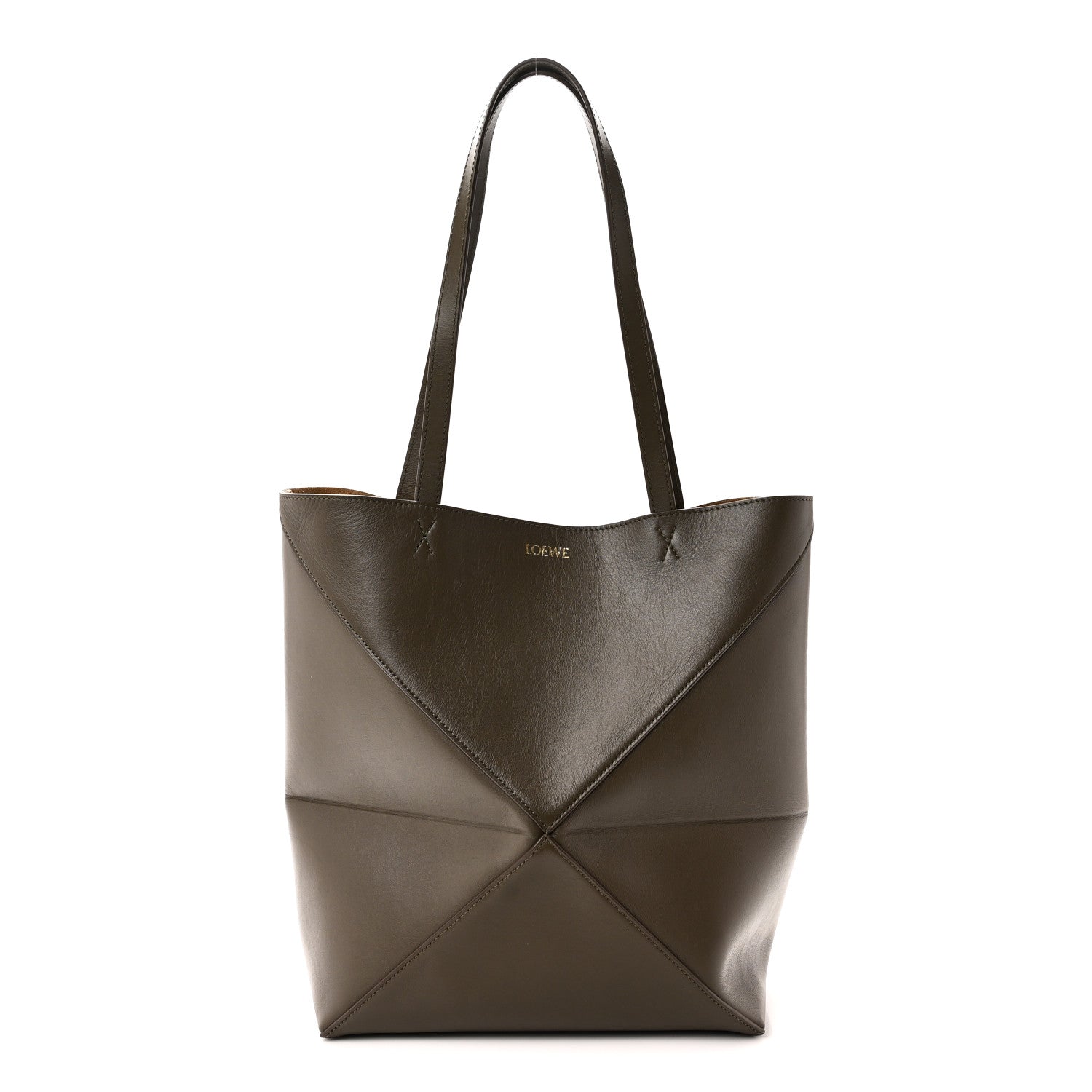 Loewe Shiny Calfskin Medium Puzzle Fold Tote Dark Khaki Green 1 of 9