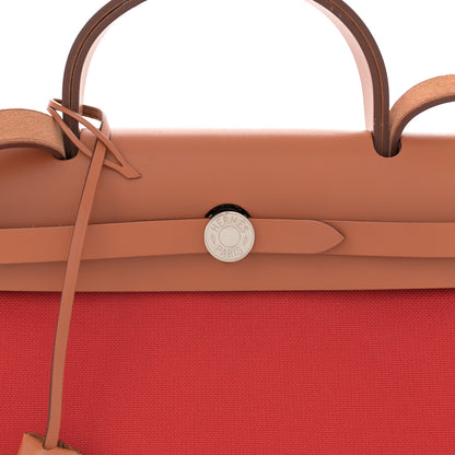 Hermes Vache Hunter Toile Herbag Zip 31 PM Rouge Tomate Natural 9 of 15