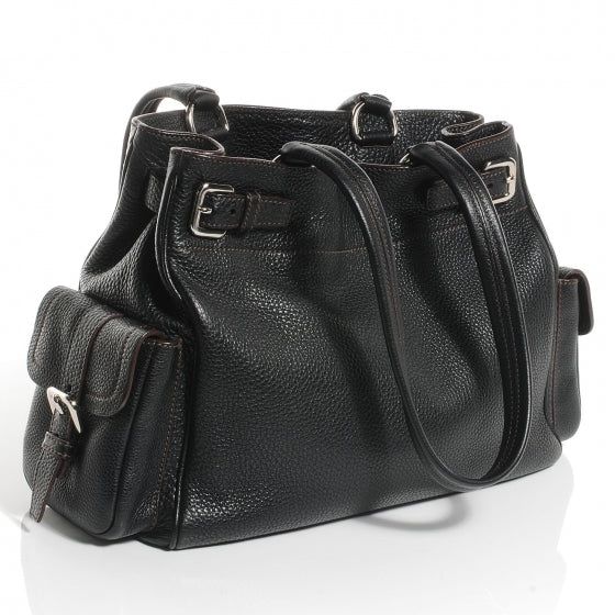 Vitello Daino Logo Shoulder Bag Black