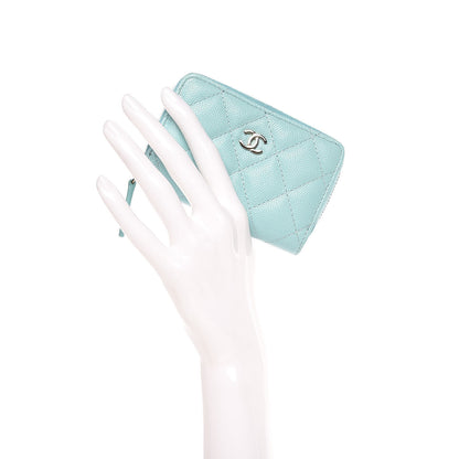 Chanel Caviar Quilted Zip Coin Purse Light Blue 2 of 8