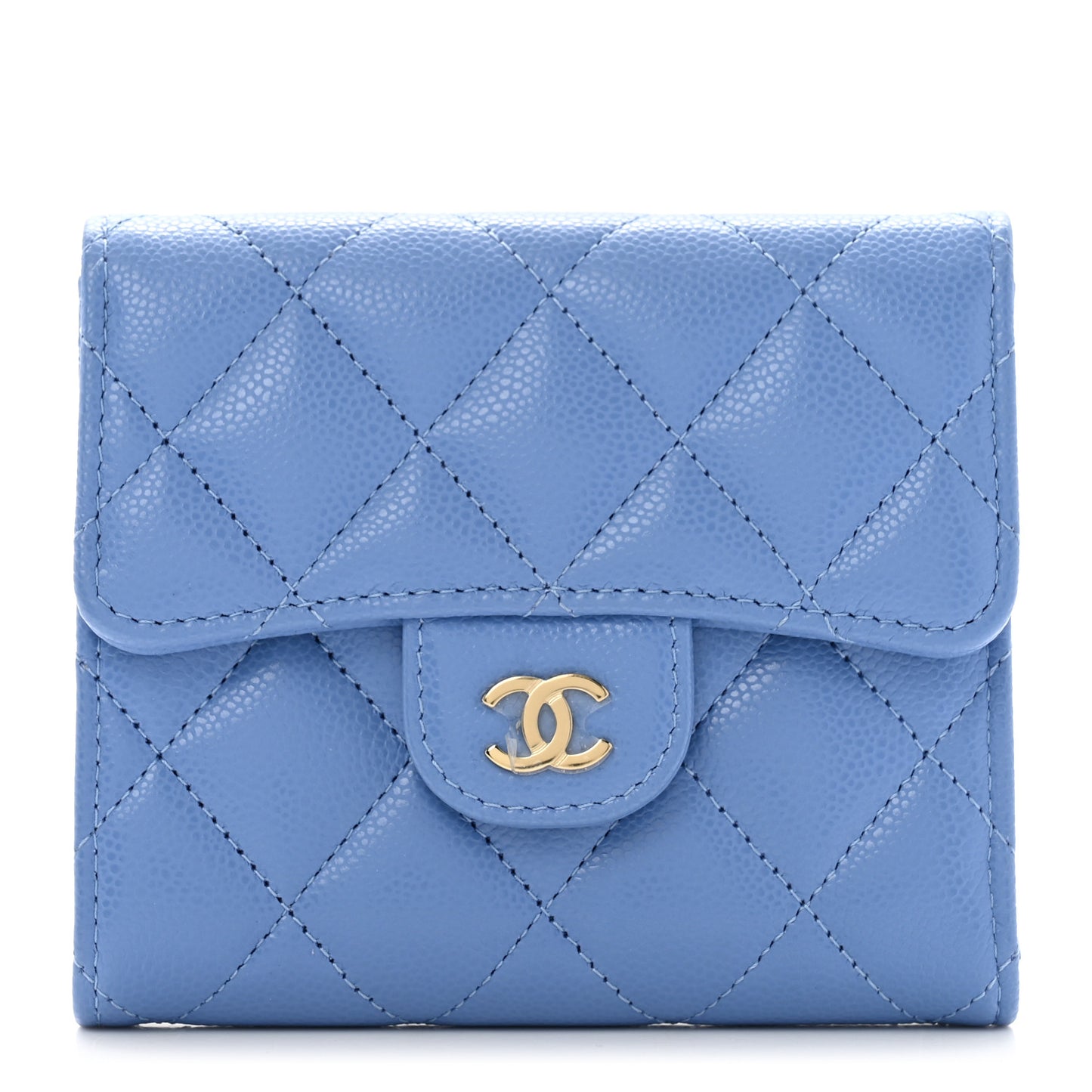 Caviar Quilted Compact Flap Wallet Blue